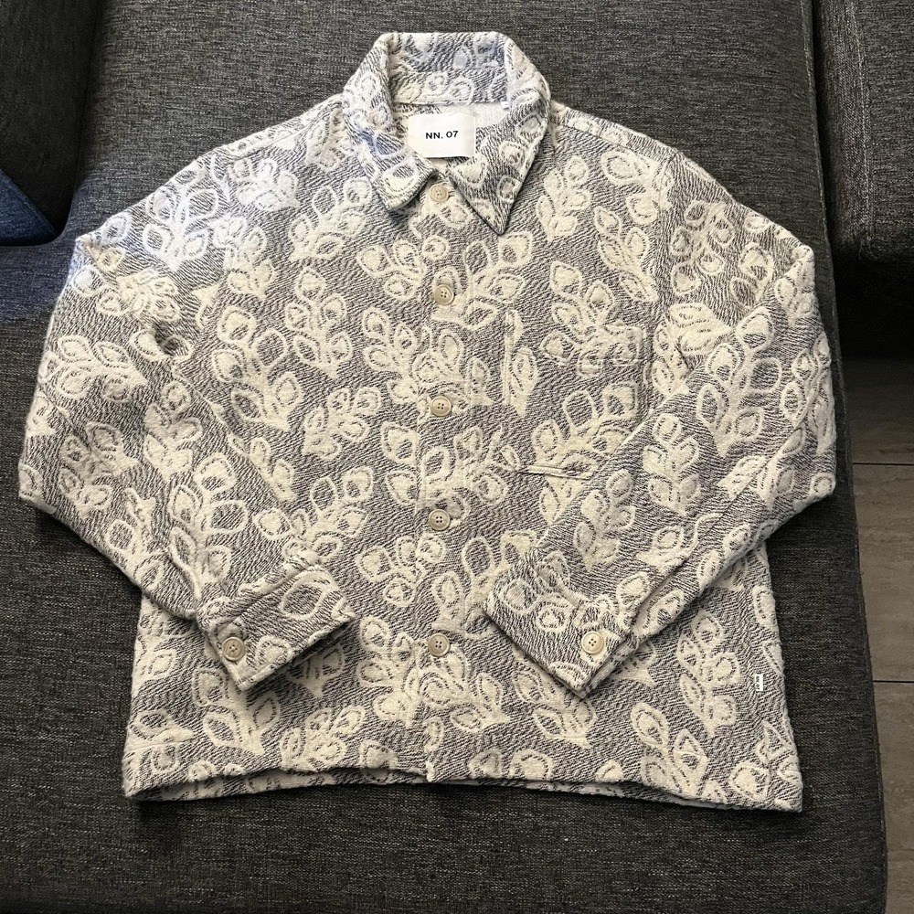 NN07 Jacket Mens XL Gray Floral Tweed Rahim 5247 Button Front Bomber Jacket